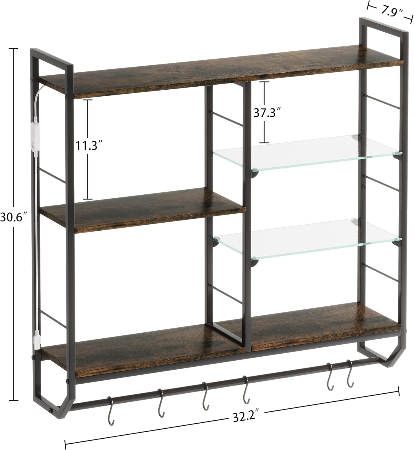 EYOCAL Gaming Floating Shelves with LED Lights and Glass Rack