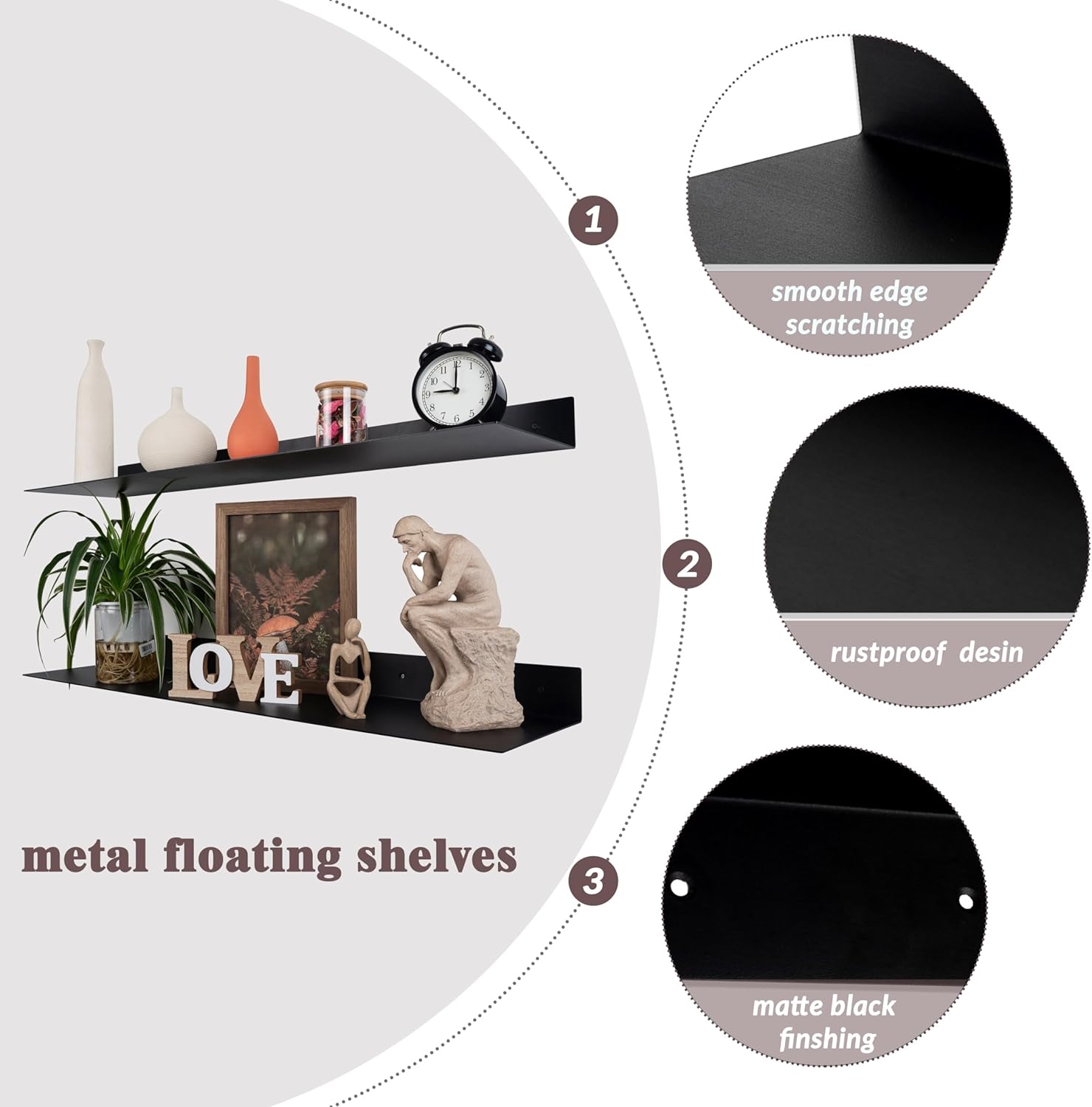Metal Floating Shelves Set of 2 24 Inch Matte Black
