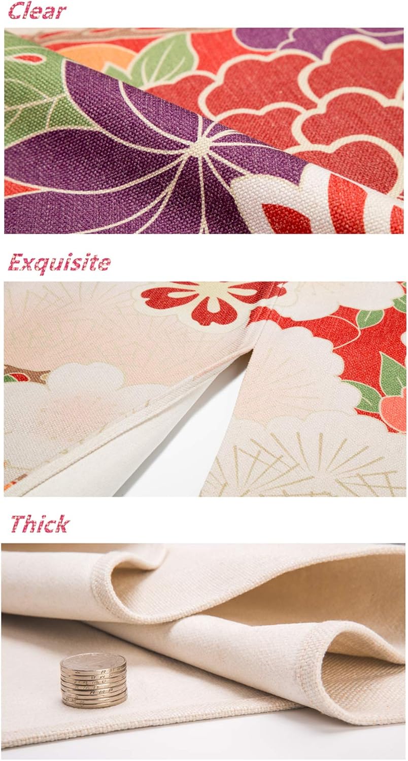 Cotton Linen Japanese Noren Curtain with Sakura and Cats Design