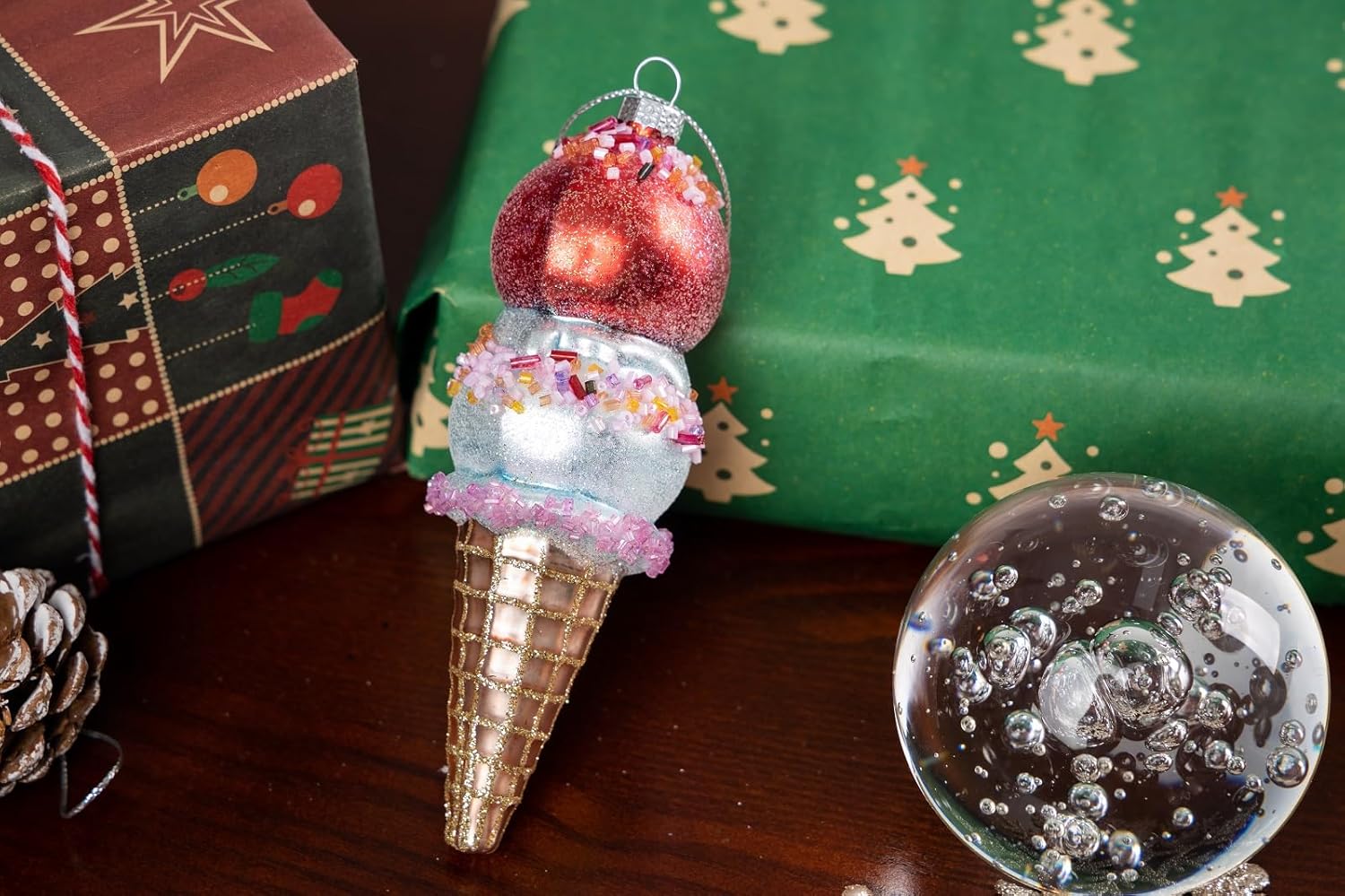 2pcs Glass Ice Cream Cone Christmas Ornaments for Tree