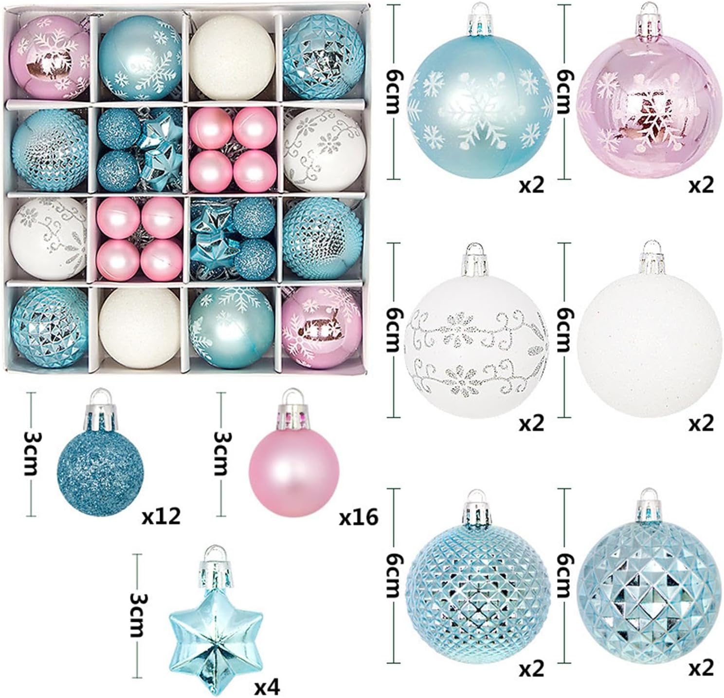 44 Piece Christmas Ball Ornaments for Holiday Decorations