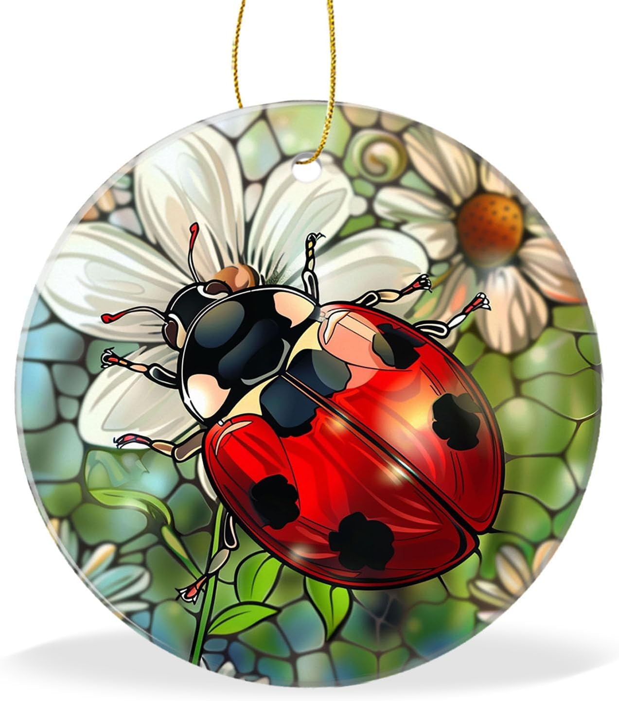 Funny Ornament Hanging Christmas Tree Ornament Stained Glass Ladybug Holiday Keepsake