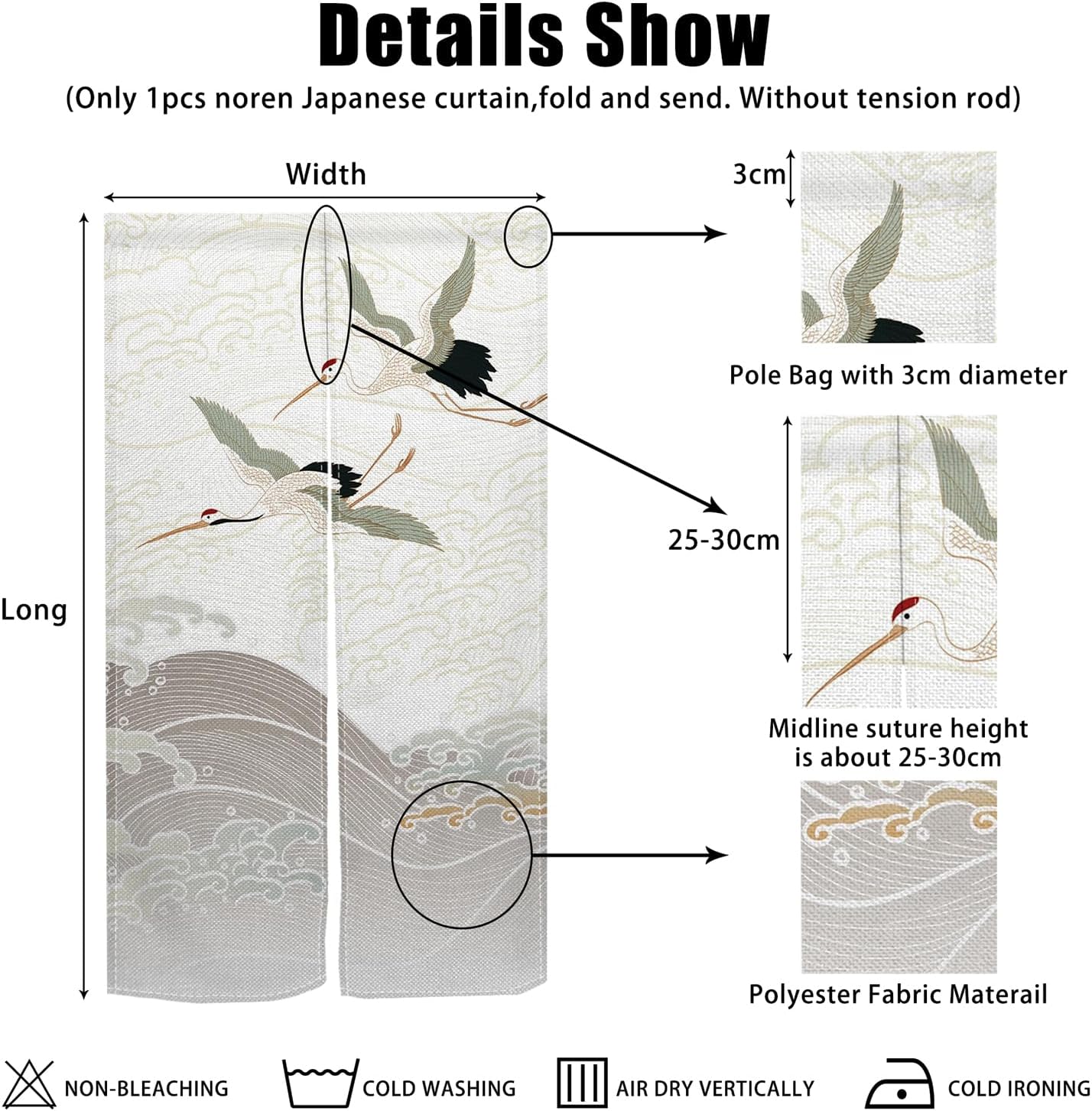 White Cranes Noren Door Curtain Privacy Partition Decor