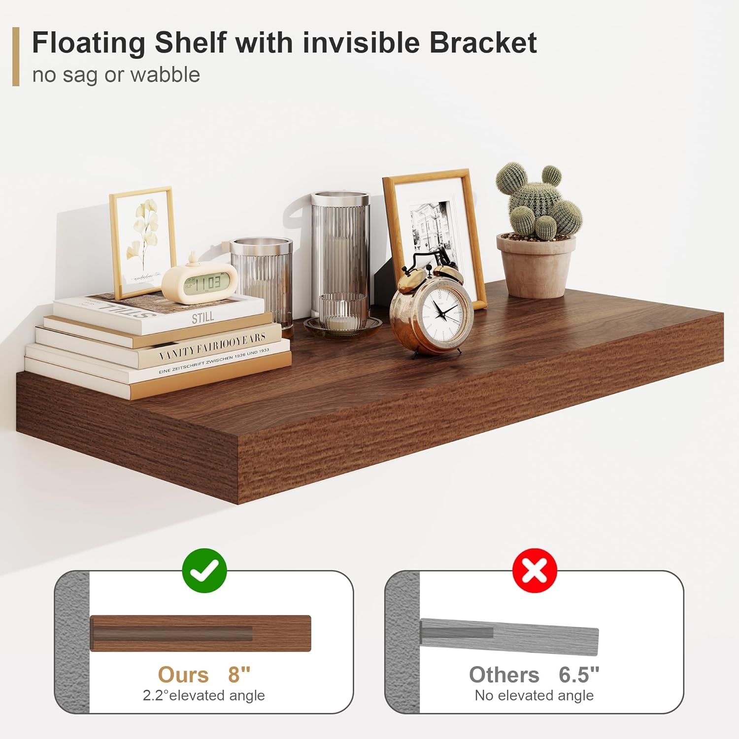 12 Inch Deep Walnut Floating Shelves Set of 1