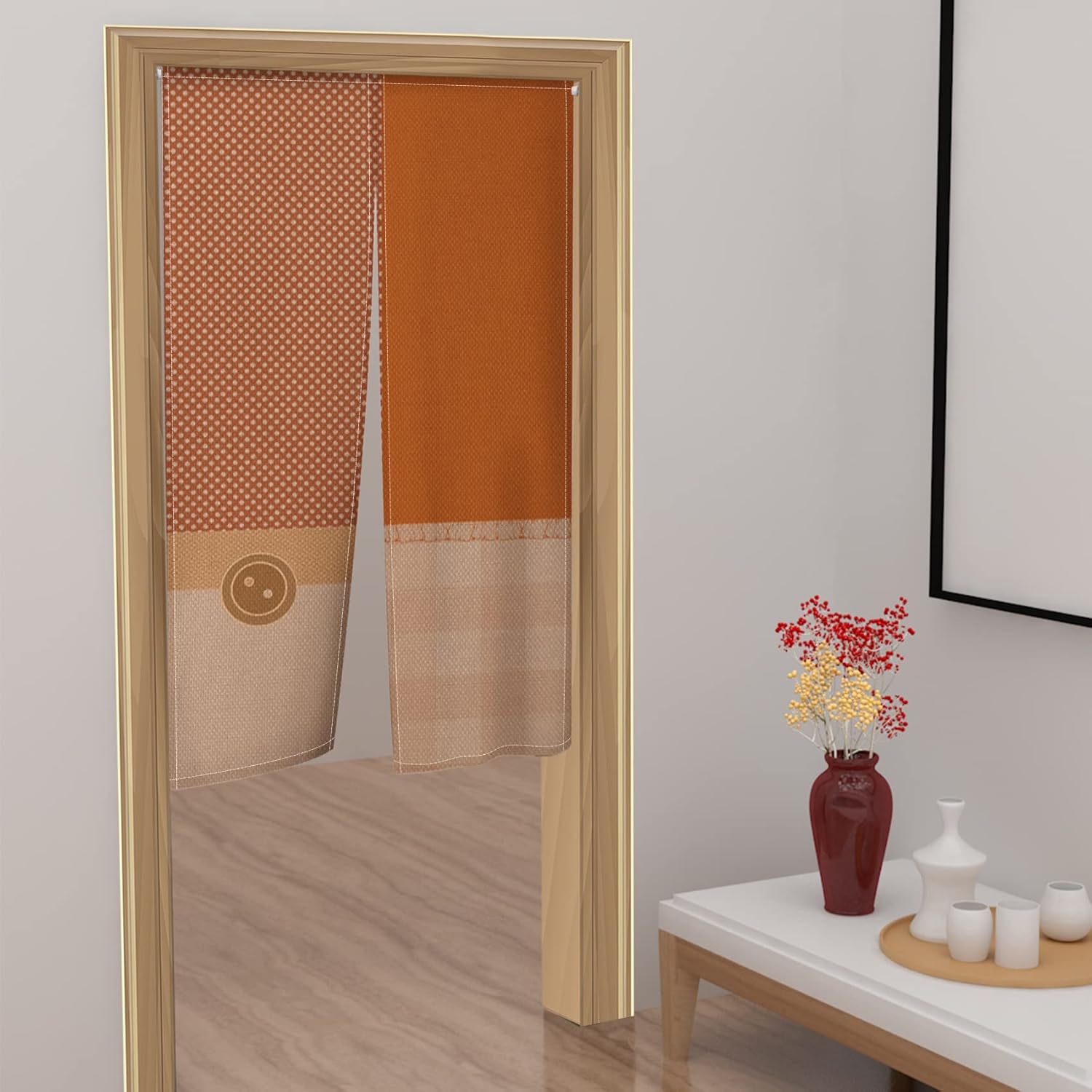 Leowefowa Japanese Noren Door Curtain with Plaid Print