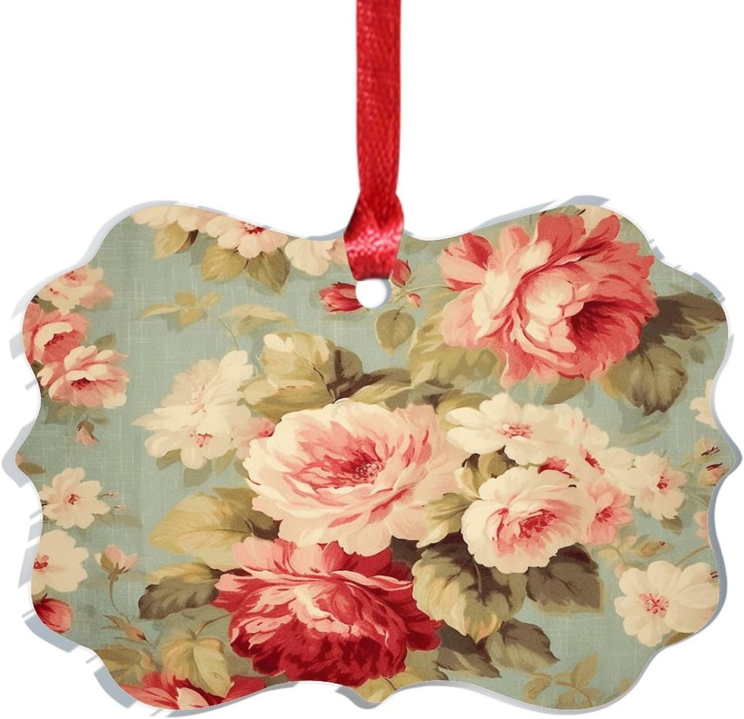 Clear Acrylic Christmas Ornament with Red Pink Roses