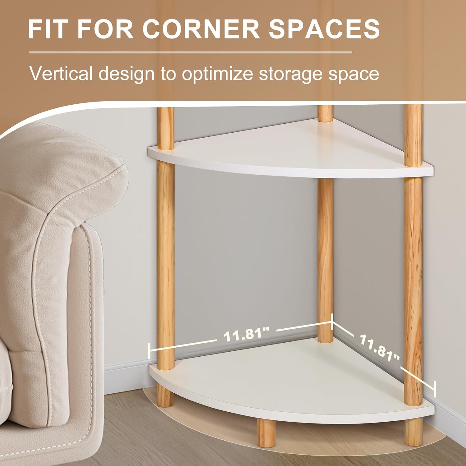 YGYQZ 5 Tier Corner Bookshelf Stand - Narrow Stable Rustic Style