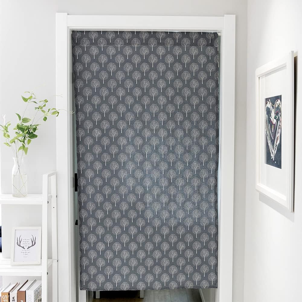 Huamengoo Door Curtain Panel Geometric Curtain Grey Tree