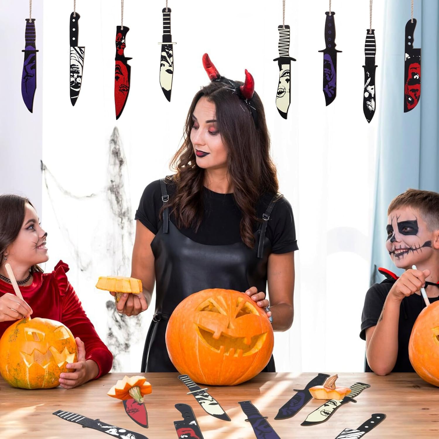 AOCEAN 24 Pcs Halloween Horror Wooden Knife Ornaments