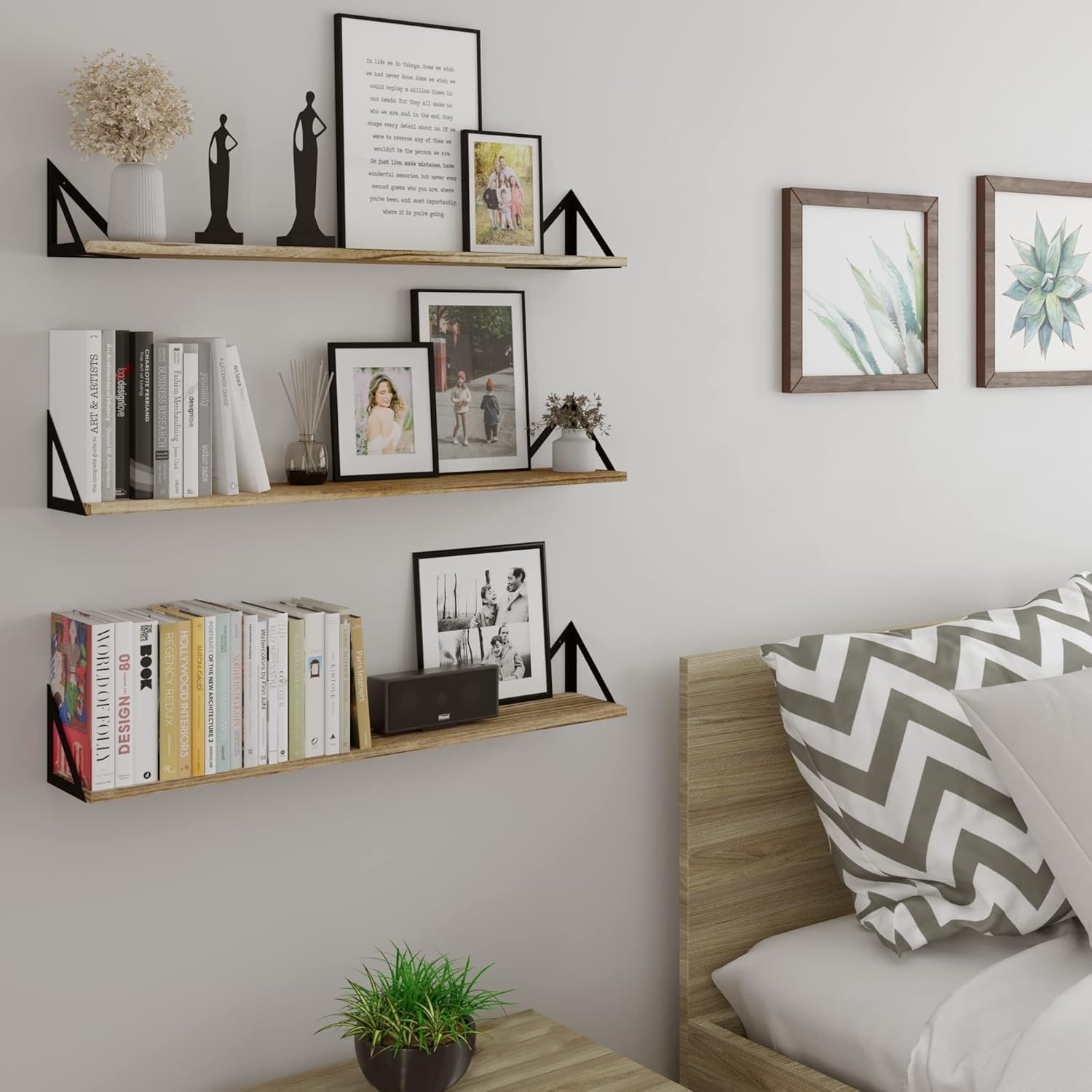 Wallniture Minori Floating Bookshelf Set of 3 Natural Burned
