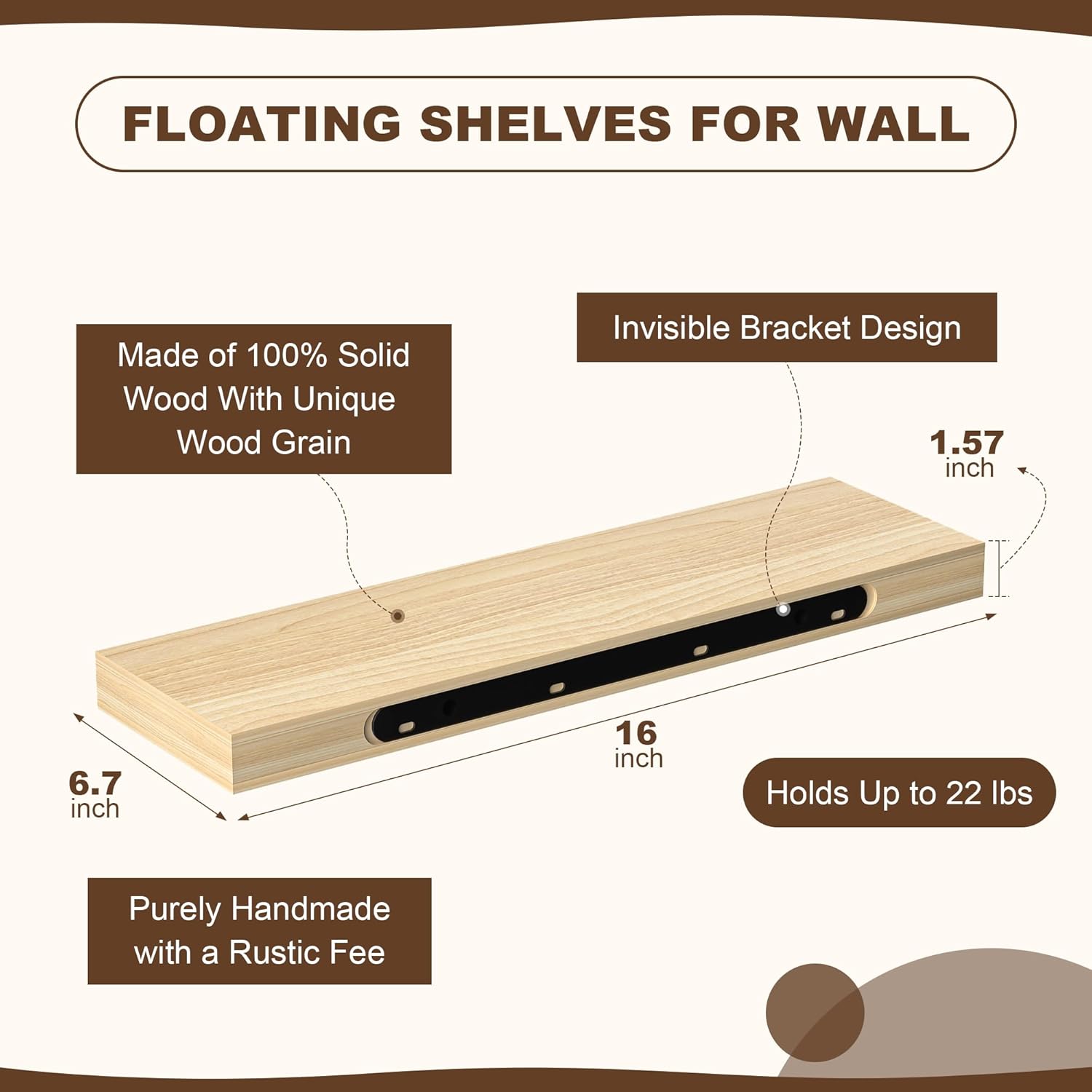 AZSKY Floating Shelves Wall Mount 16 Inch Set of 2