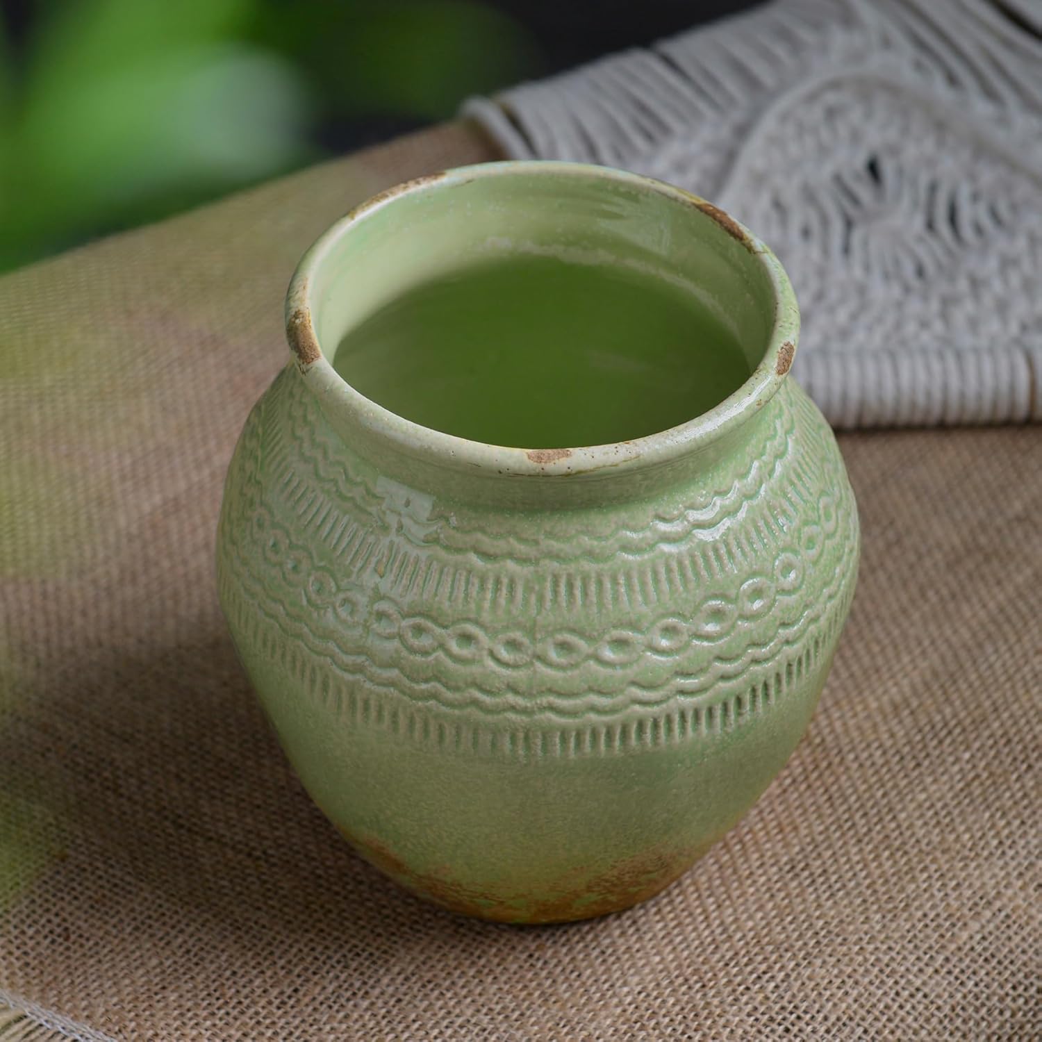 Quoowiit Ceramic Rustic Farmhouse Vase Green