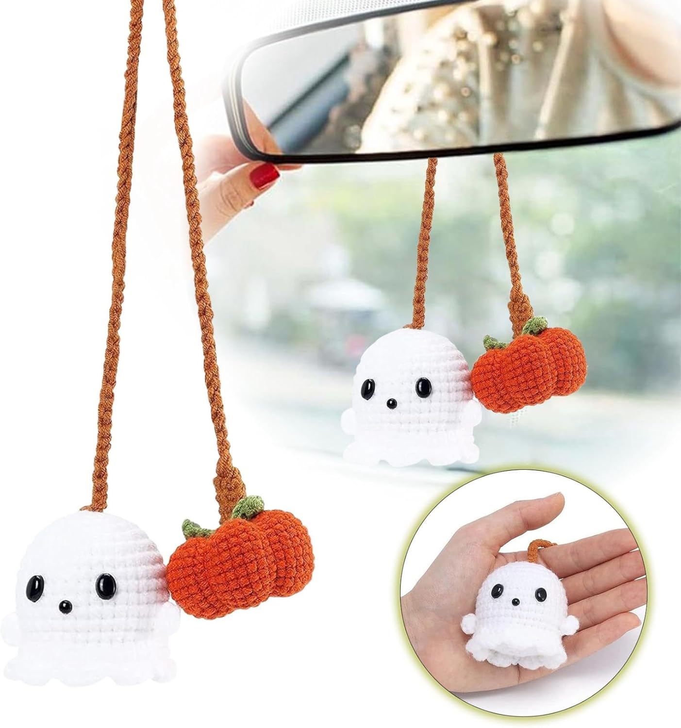 Halloween Pumpkin and Ghost Car Mirror Hanging Decor