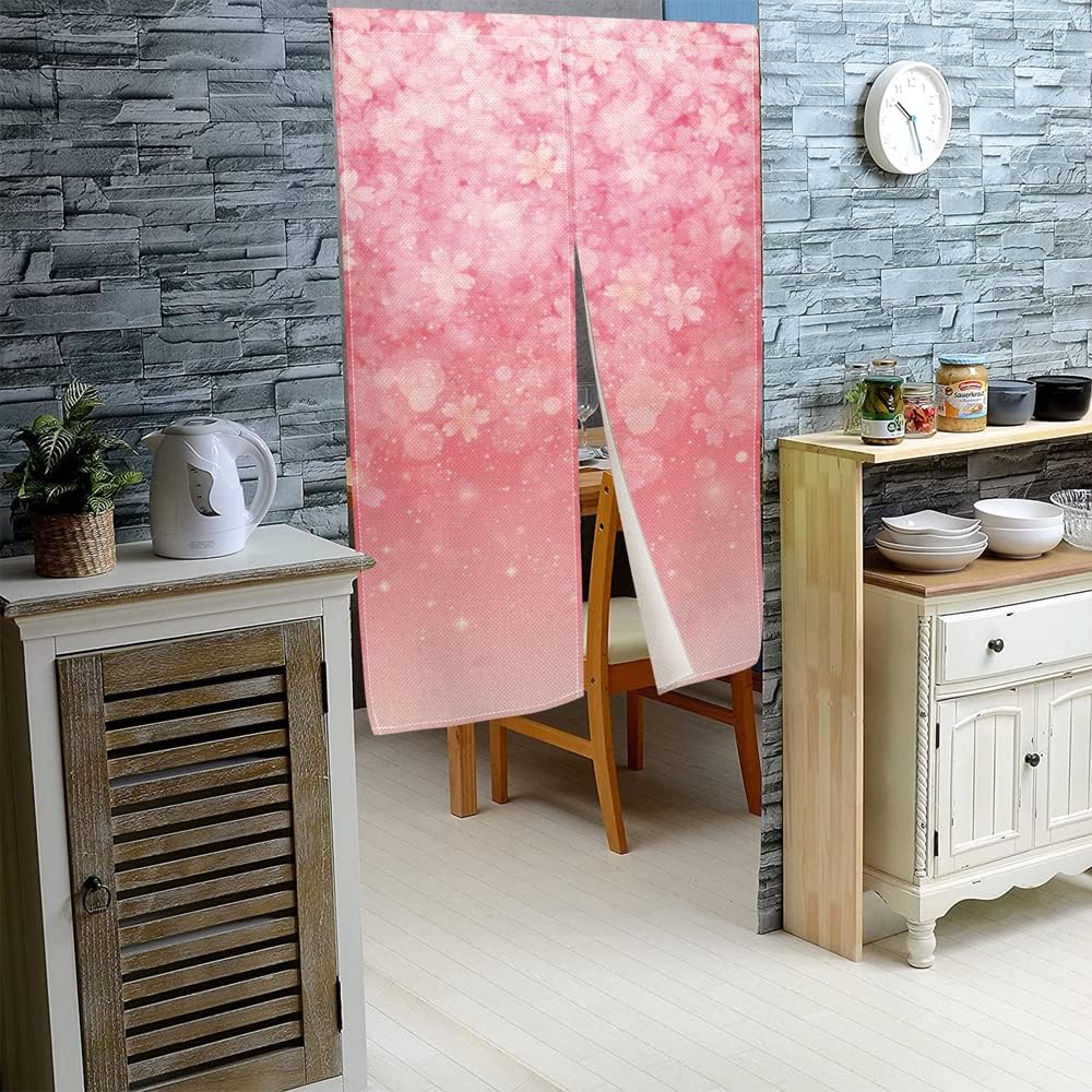 Leowefowa Japanese Noren Curtain Pink Flower Petals Decor