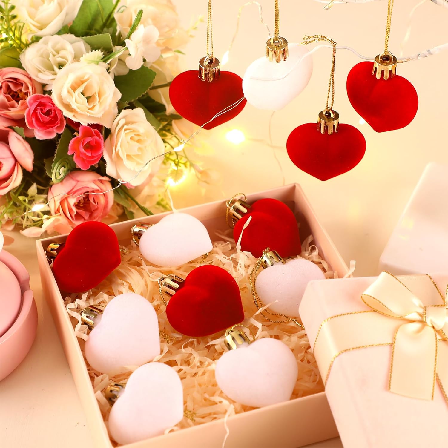 12 Pcs Valentines Day Velvet Heart Ornaments