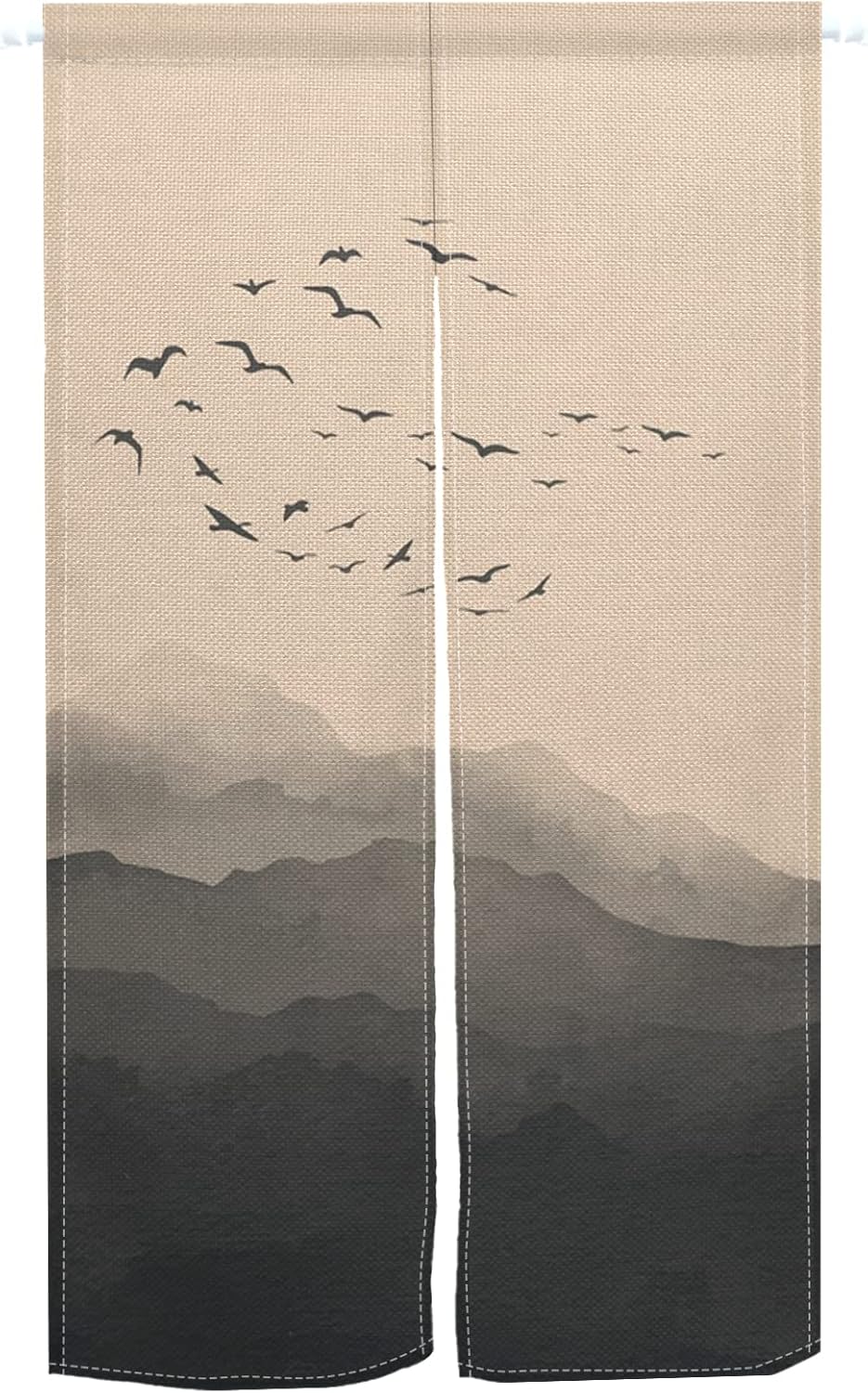 Leowefowa Traditional Japanese Noren Curtain with Mountains and Wild Goose Print