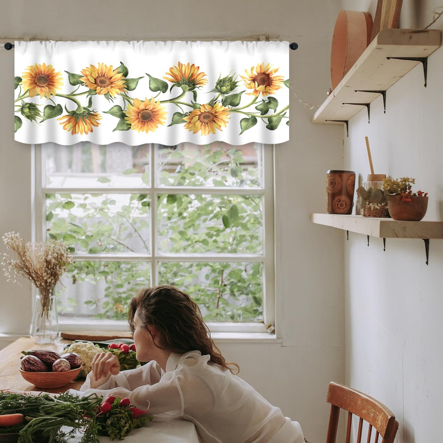 IFFVGX25 Sunflower Kitchen Curtains Valance Tiers Set