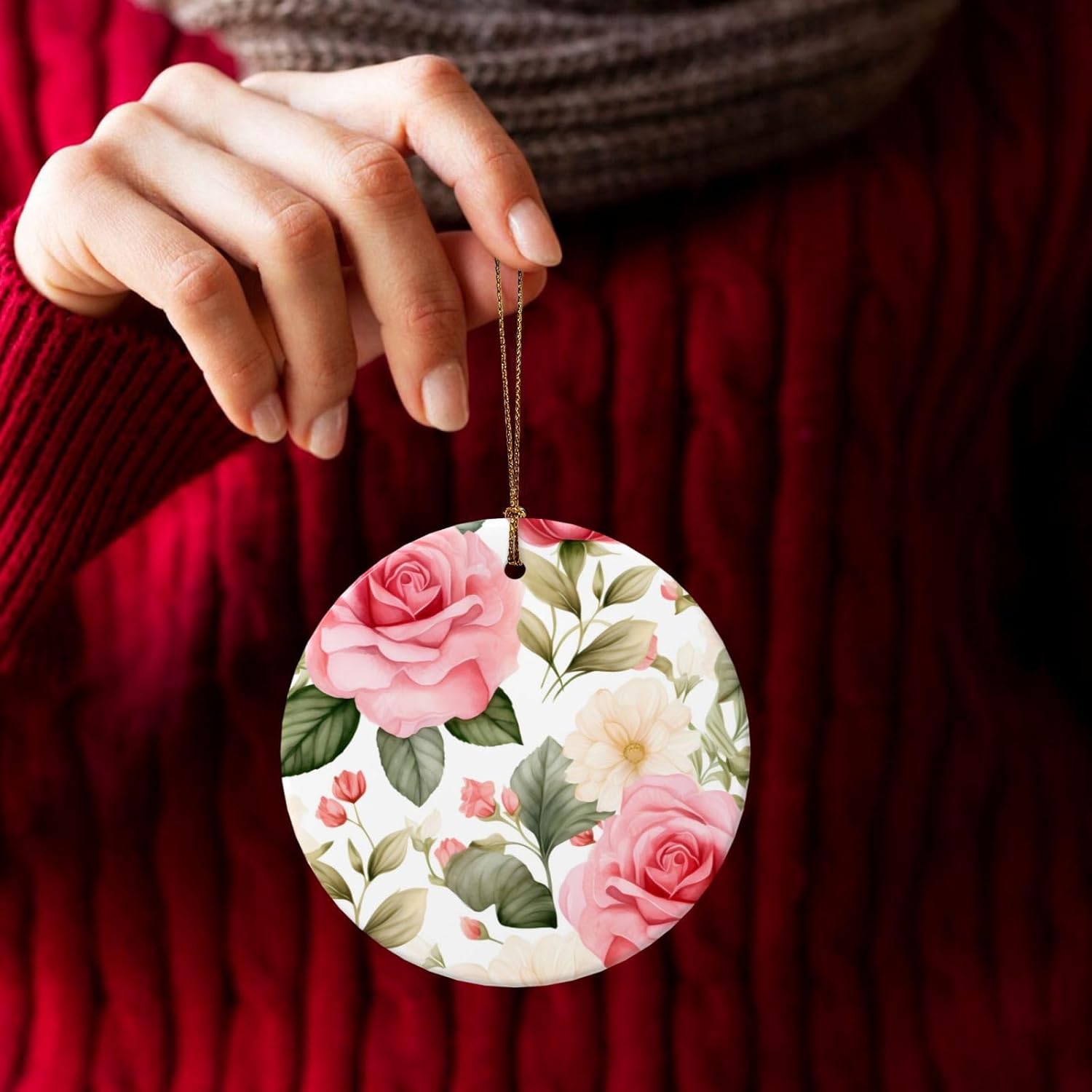 Christmas Ornaments Rose Flower Ceramic Pendant Hanging Decor