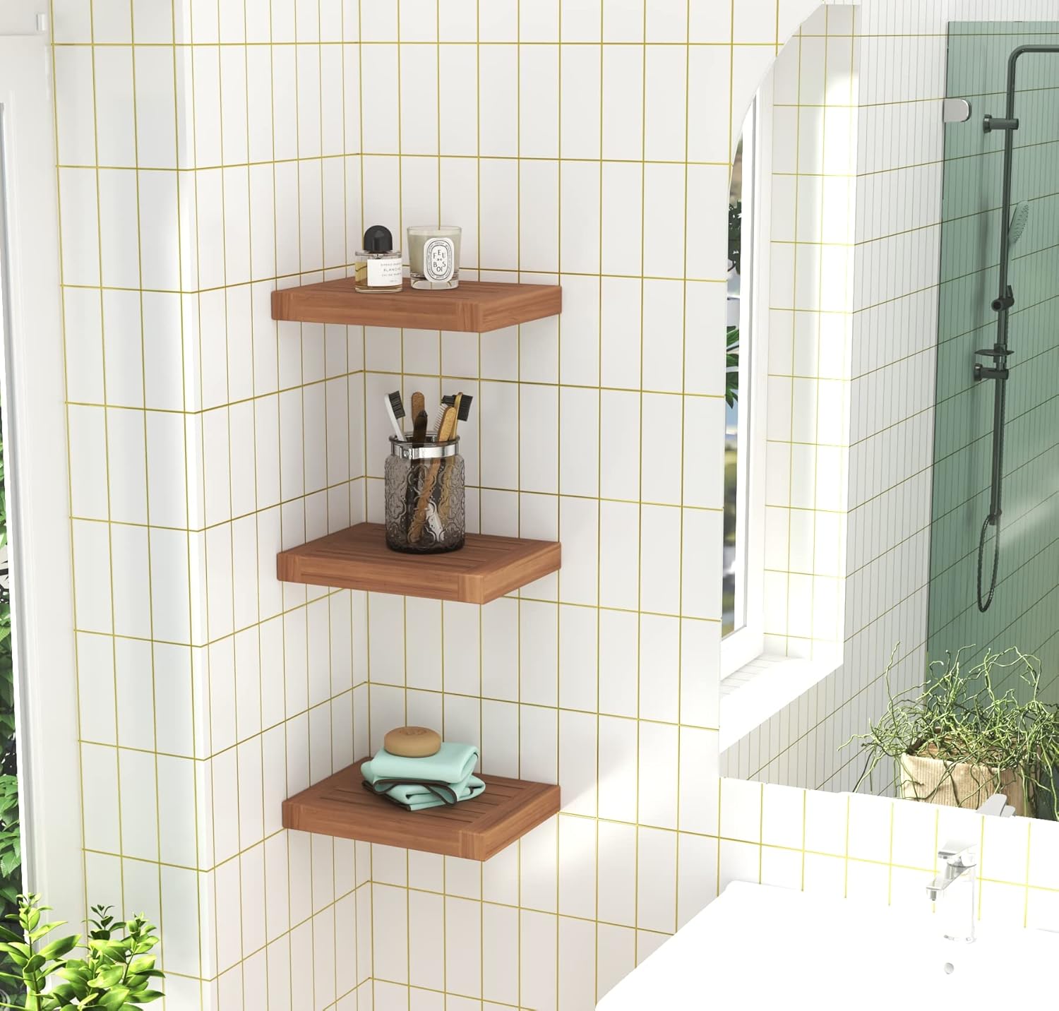 AquaTeak 12 Inch Floating Wall Shelf