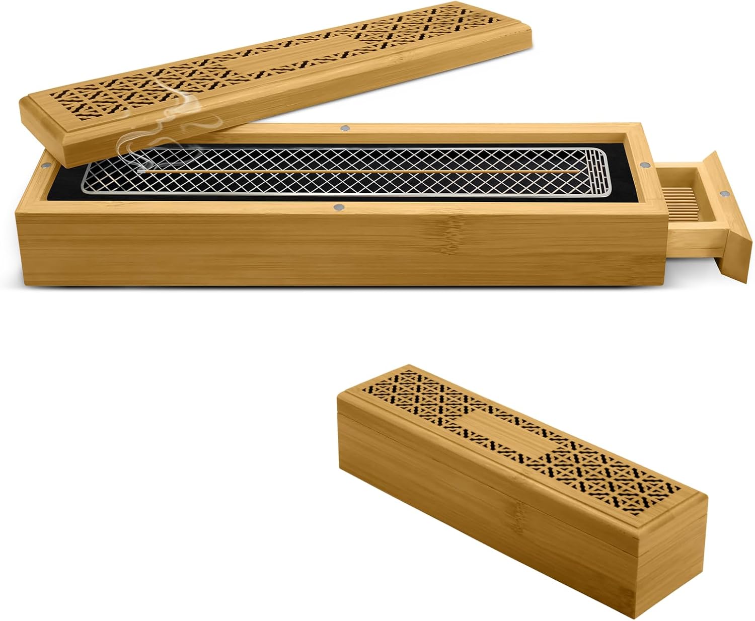 Holyenten Wooden Incense Holder Burner with Storage