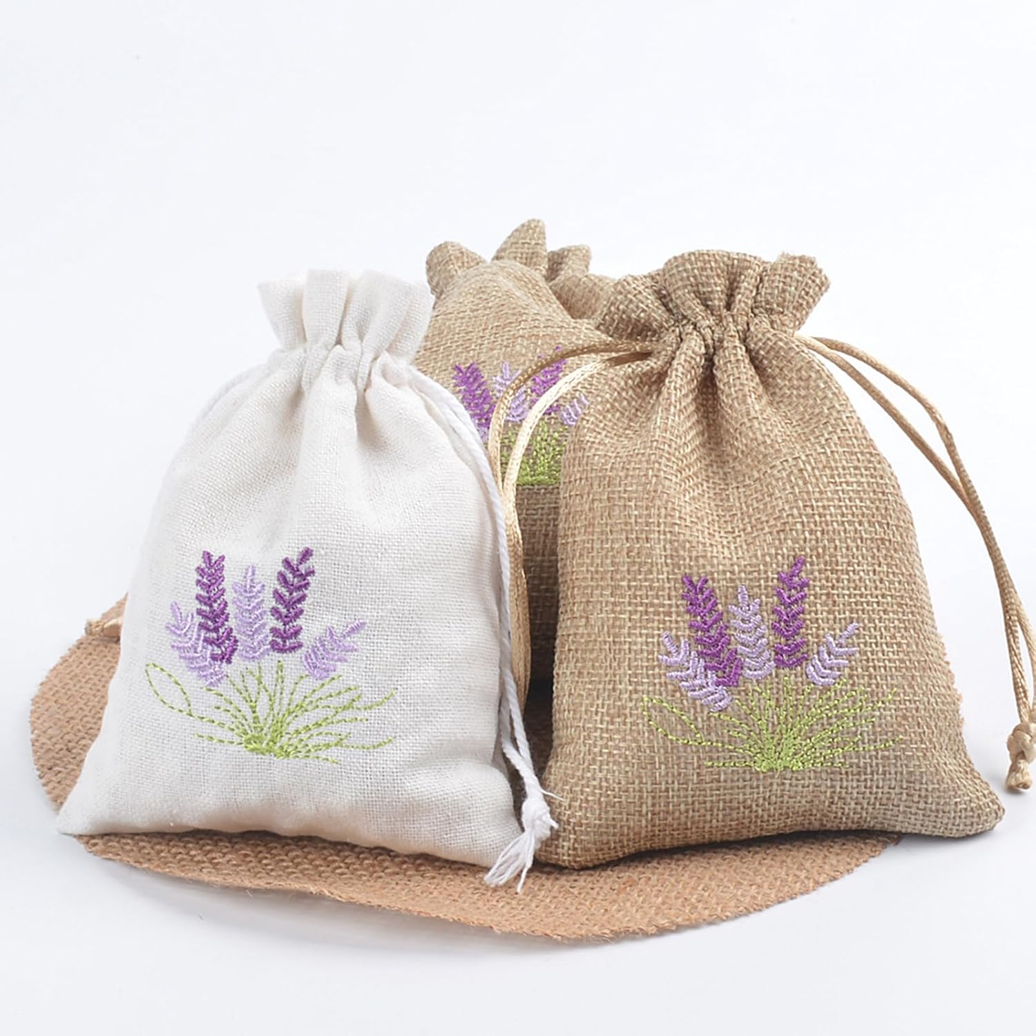 Pack Of 10 Cotton Linen Drawstring Bags for Lavender Storage