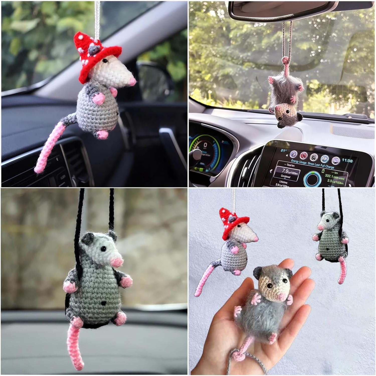 Possum Car Charm Cute Handmade Knitted Car Pendant