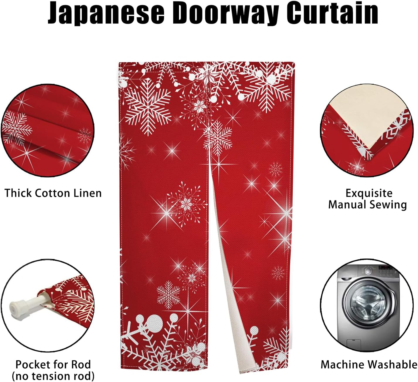 Japanese Noren Door Curtain with Christmas Red and Snowflake Pattern