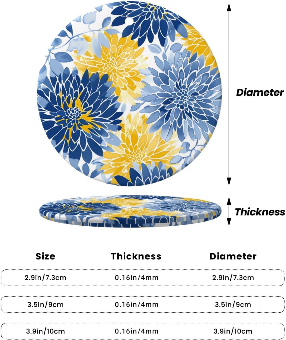 Blue Yellow Chrysanthemum Ceramic Pendant Hanging Ornament for Christmas Tree