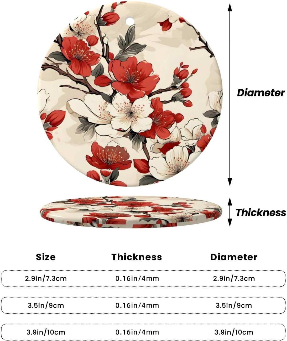 Christmas Ornaments White Red Cherry Blossom Ceramic Round Pendant Decor