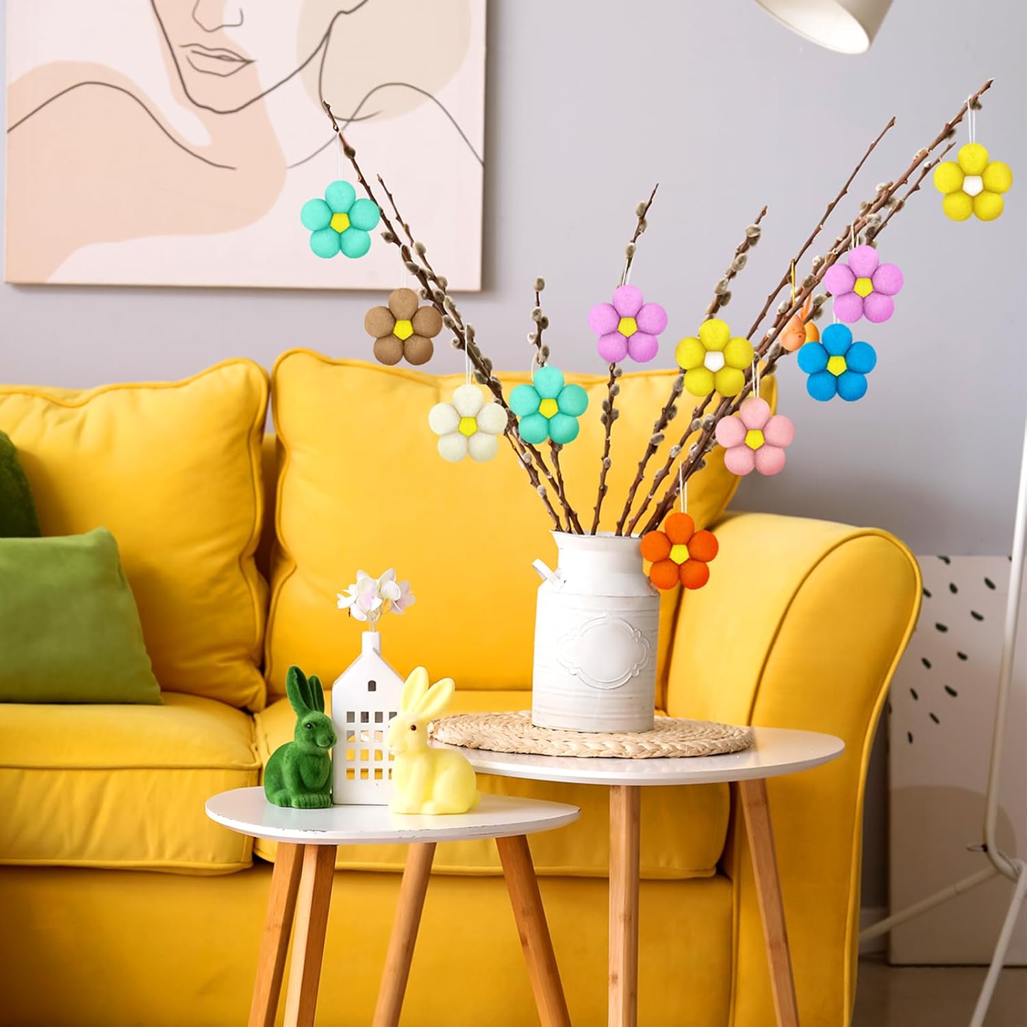 32 Pcs Summer Daisy Felt Flower Hanging Ornament Set