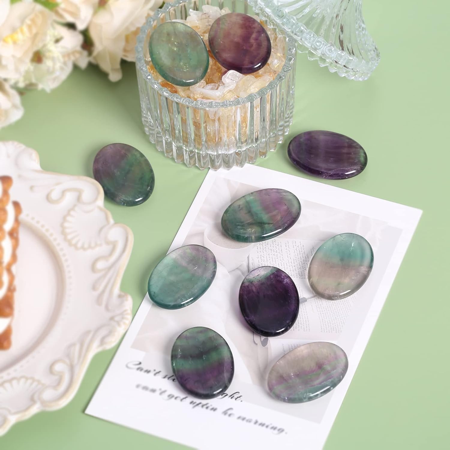 TUMBEELLUWA 4 Piece Crystal Thumb Worry Stone Set