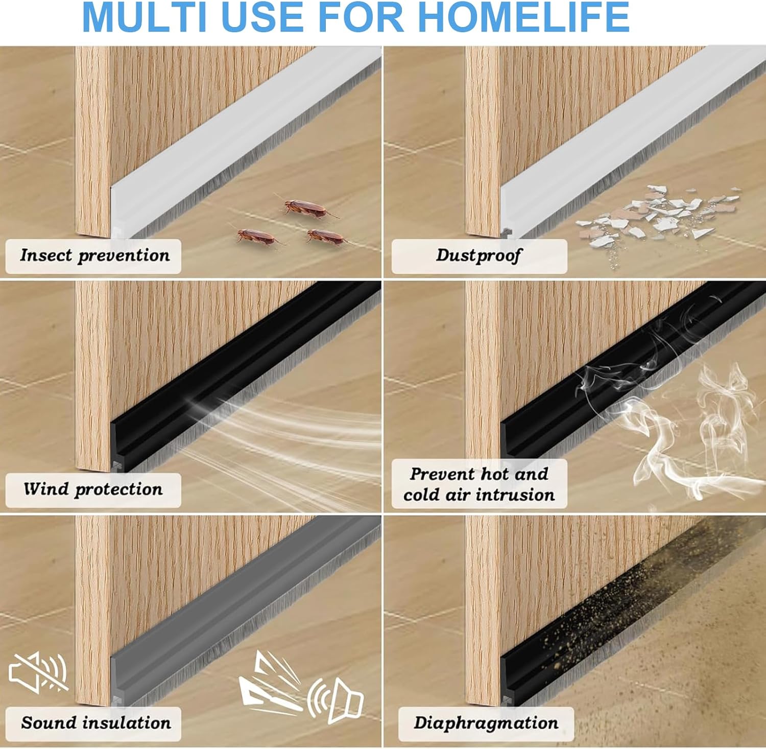39 Inch Door Draft Stopper with Brush - Adhesive Weather Stripping Seal