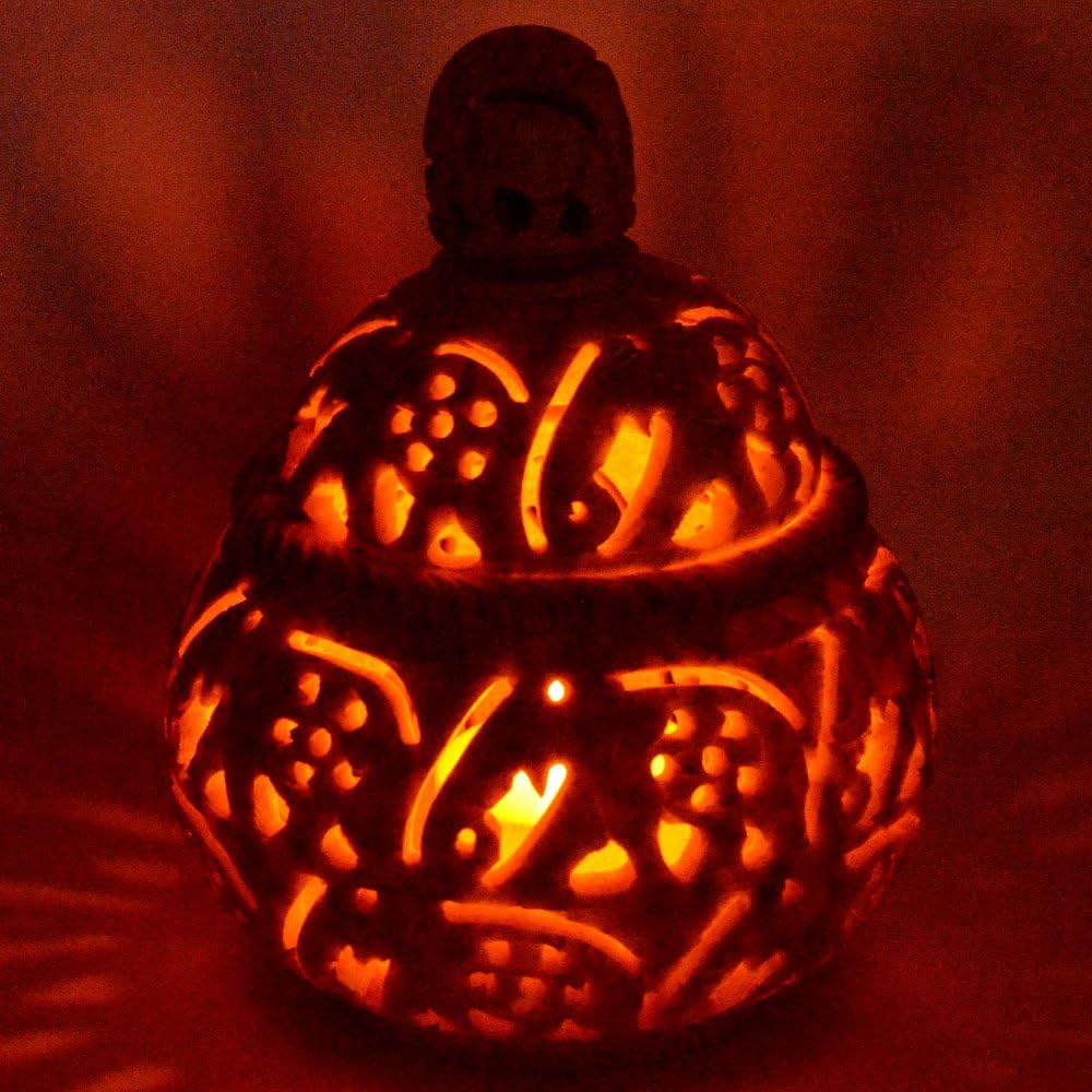 Varmohey Royal Handicrafts Soapstone Tea Light Holder and Potpourri Box with Elephant Carving
