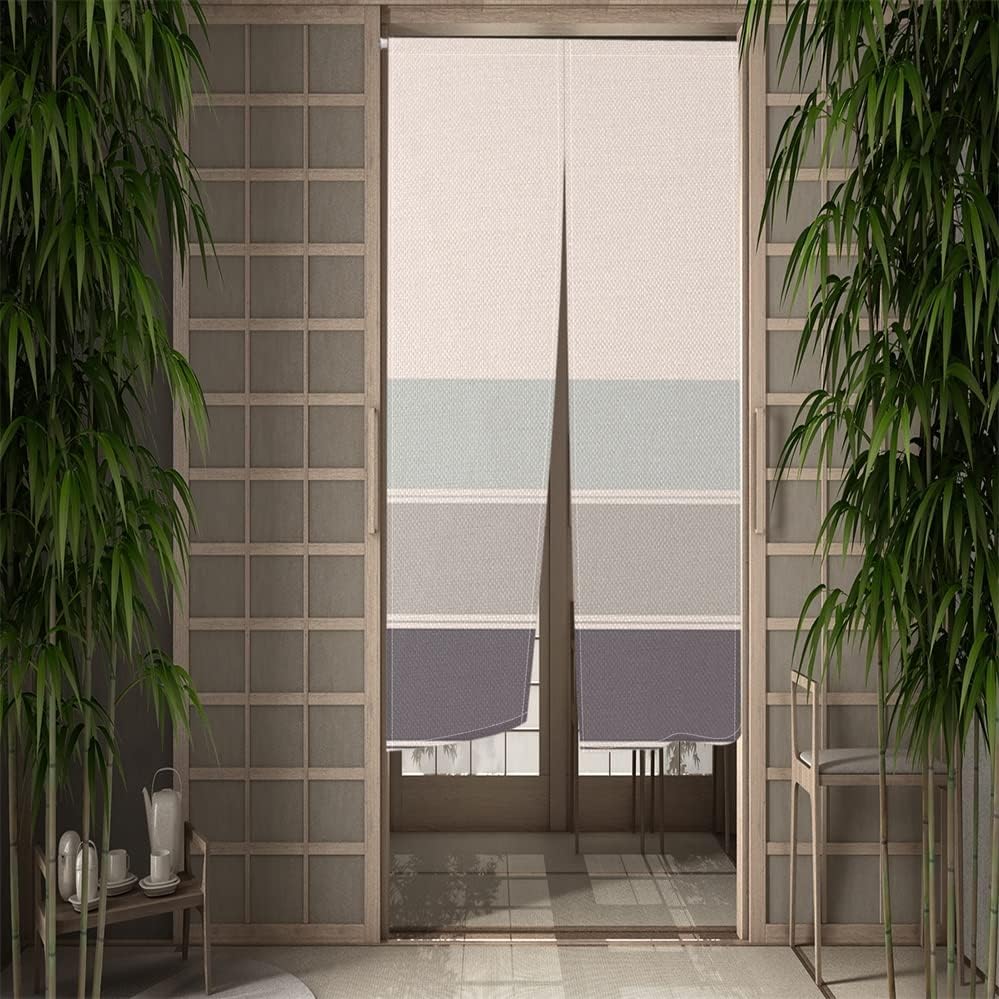 Leowefowa Japanese Noren Curtain 283 x 472 Blue Grey Black Splice