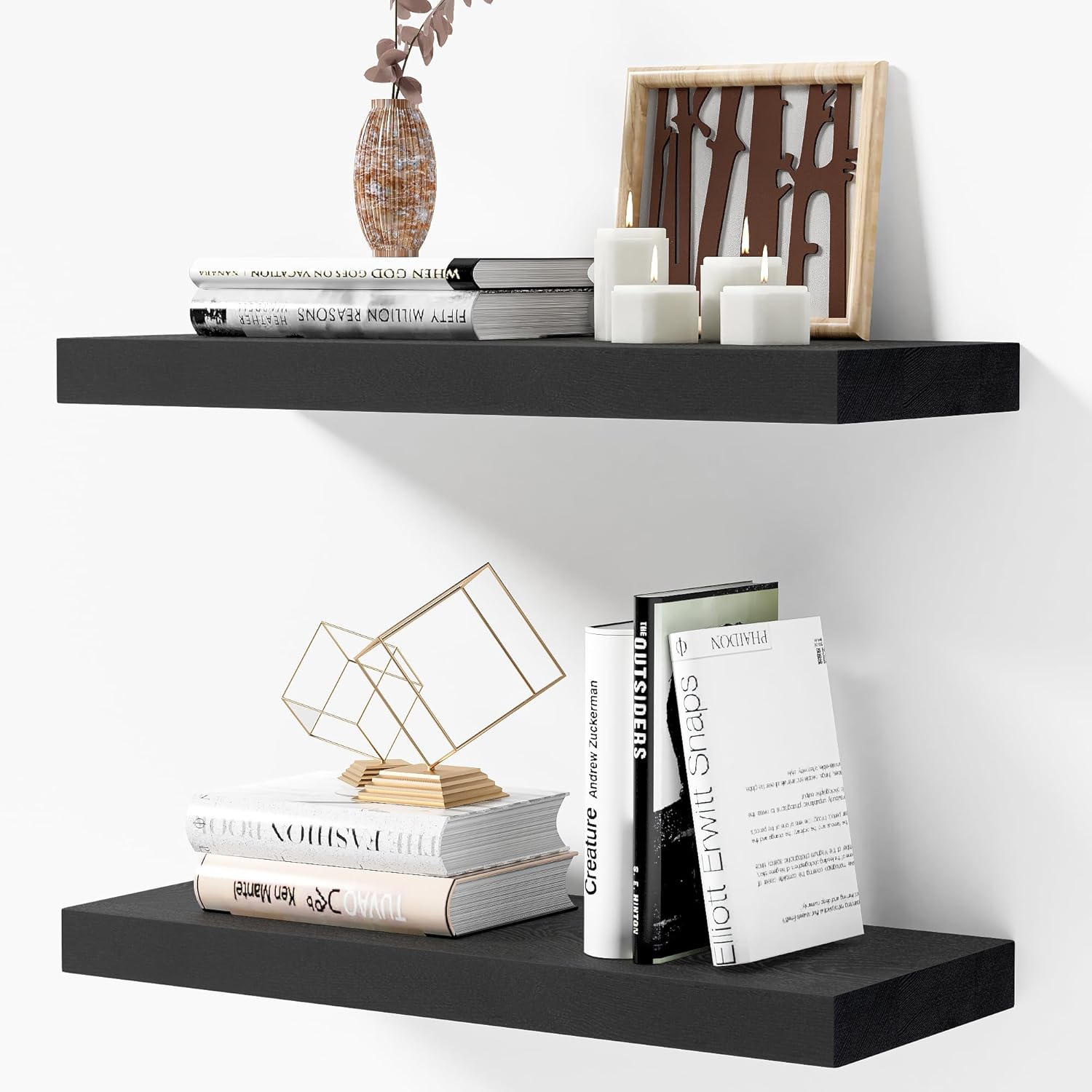 Marsmiles Black Floating Shelves Set of 2 - 24 Inch Ash Wood