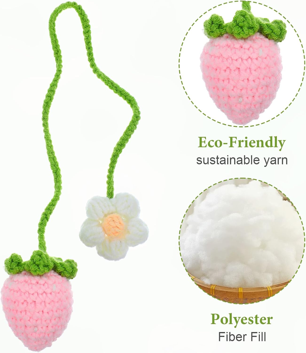 Telooco Crochet Strawberry Car Hanging Ornament Set