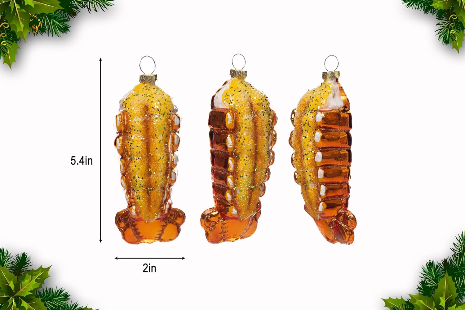 2pcs Blown Glass Lobster Tail Christmas Ornaments