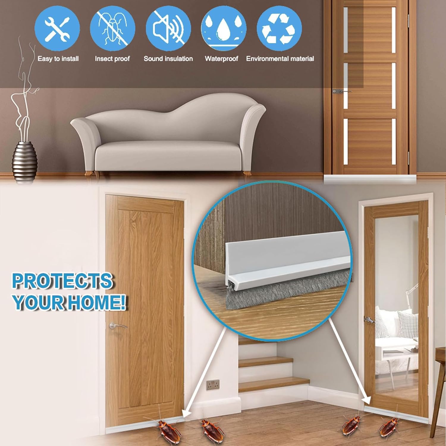 39 Inch Door Draft Stopper with Brush - Adhesive Weather Stripping Seal