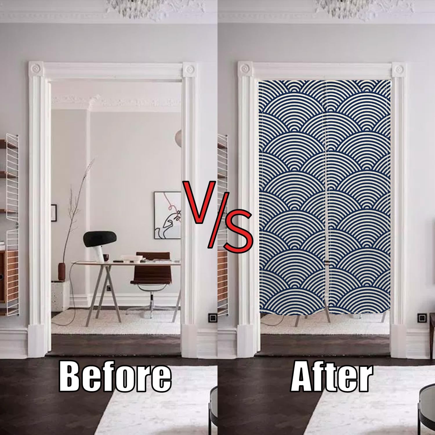 Japanese Style Noren Door Curtain with Wave Print