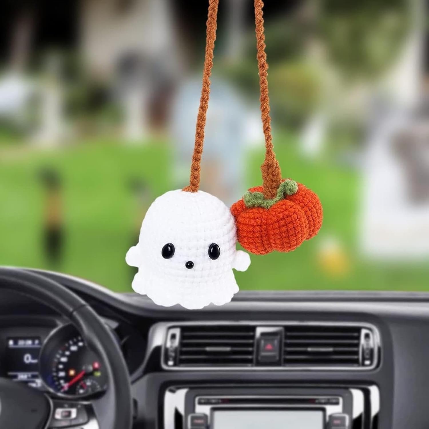 Halloween Pumpkin and Ghost Car Mirror Hanging Decor