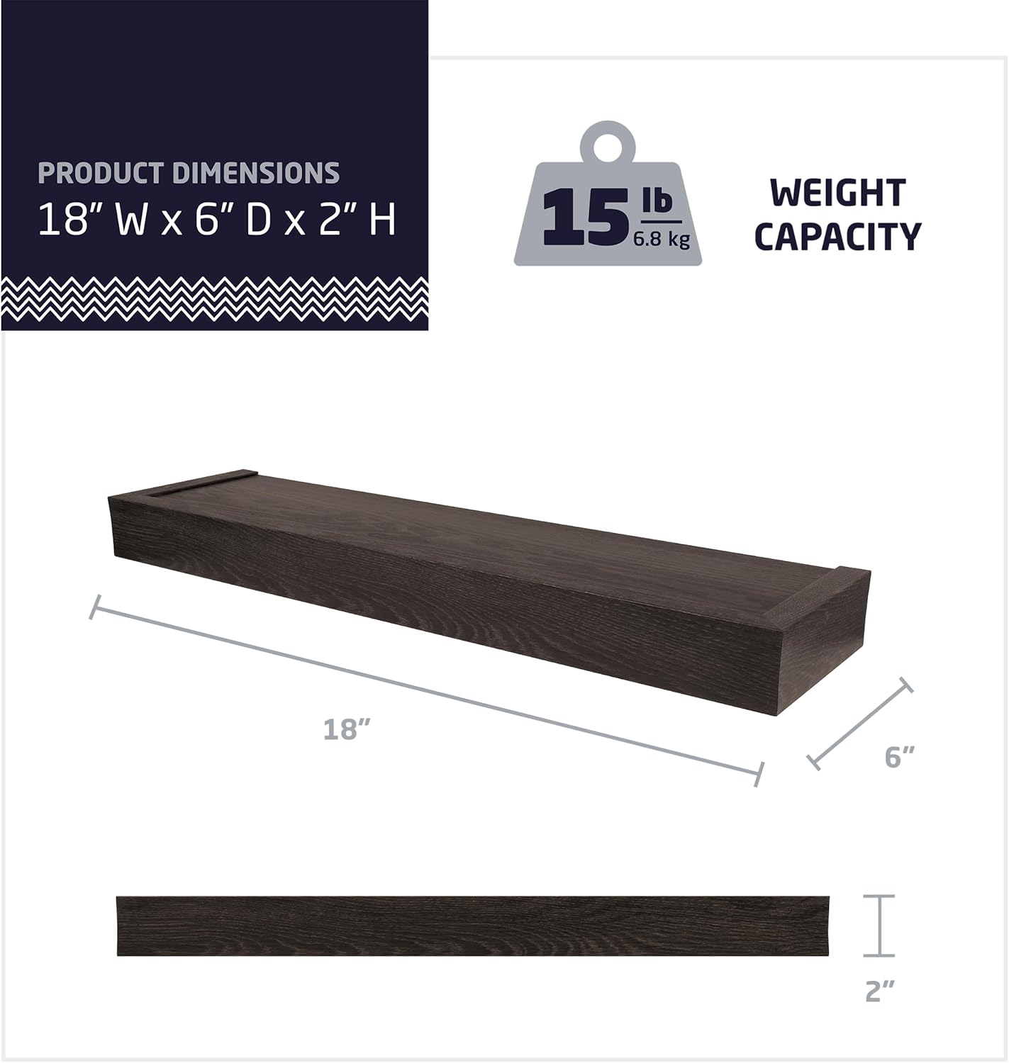 Hillman High Mighty Floating Shelf 18 Inch Holds 15lbs