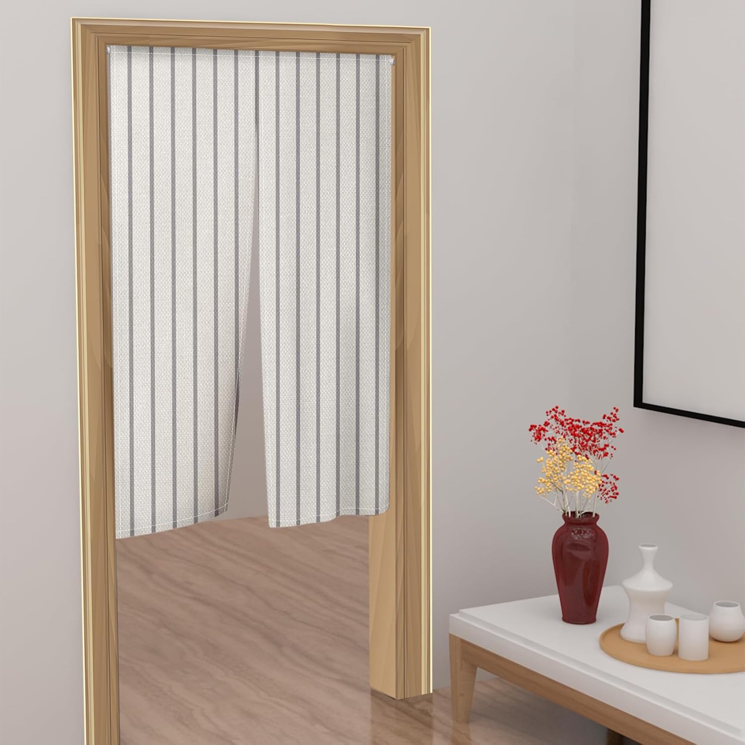 Leowefowa Modern Gray Stripe Door Curtain for Privacy