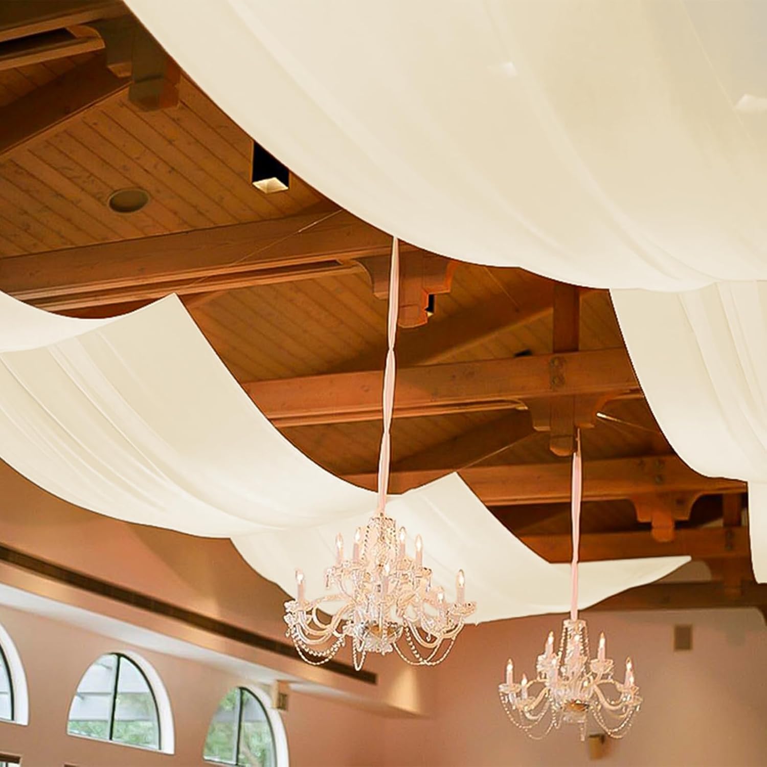 6 Panels Ivory Ceiling Drapes for Wedding