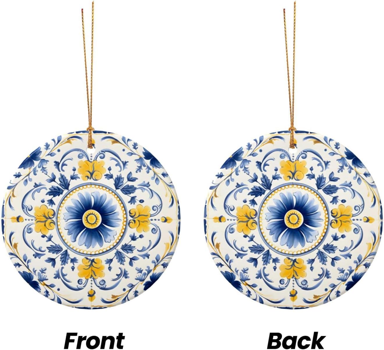 DXTKWL Christmas Ornaments Blue Yellow Ceramic Round Pendant Hanging Decorations
