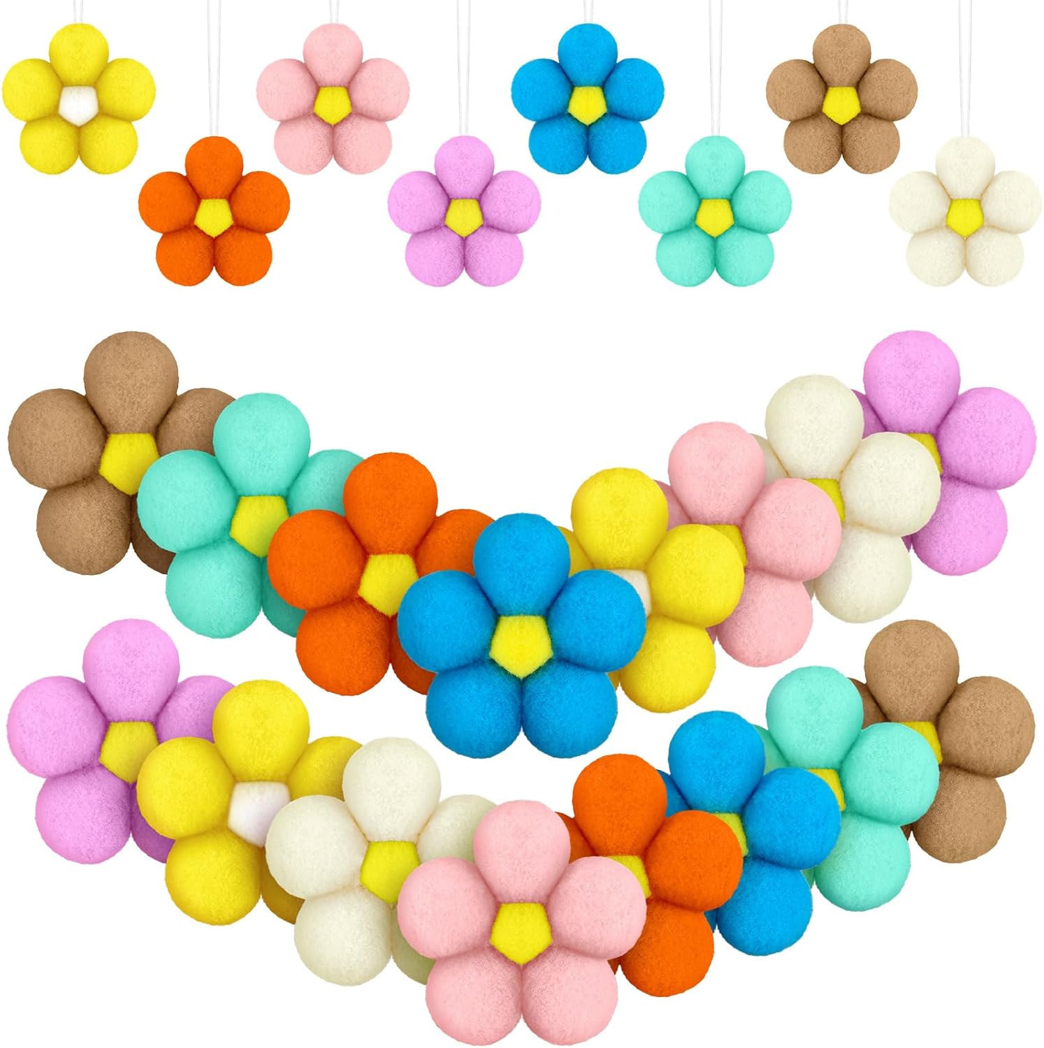 32 Pcs Summer Daisy Felt Flower Hanging Ornament Set