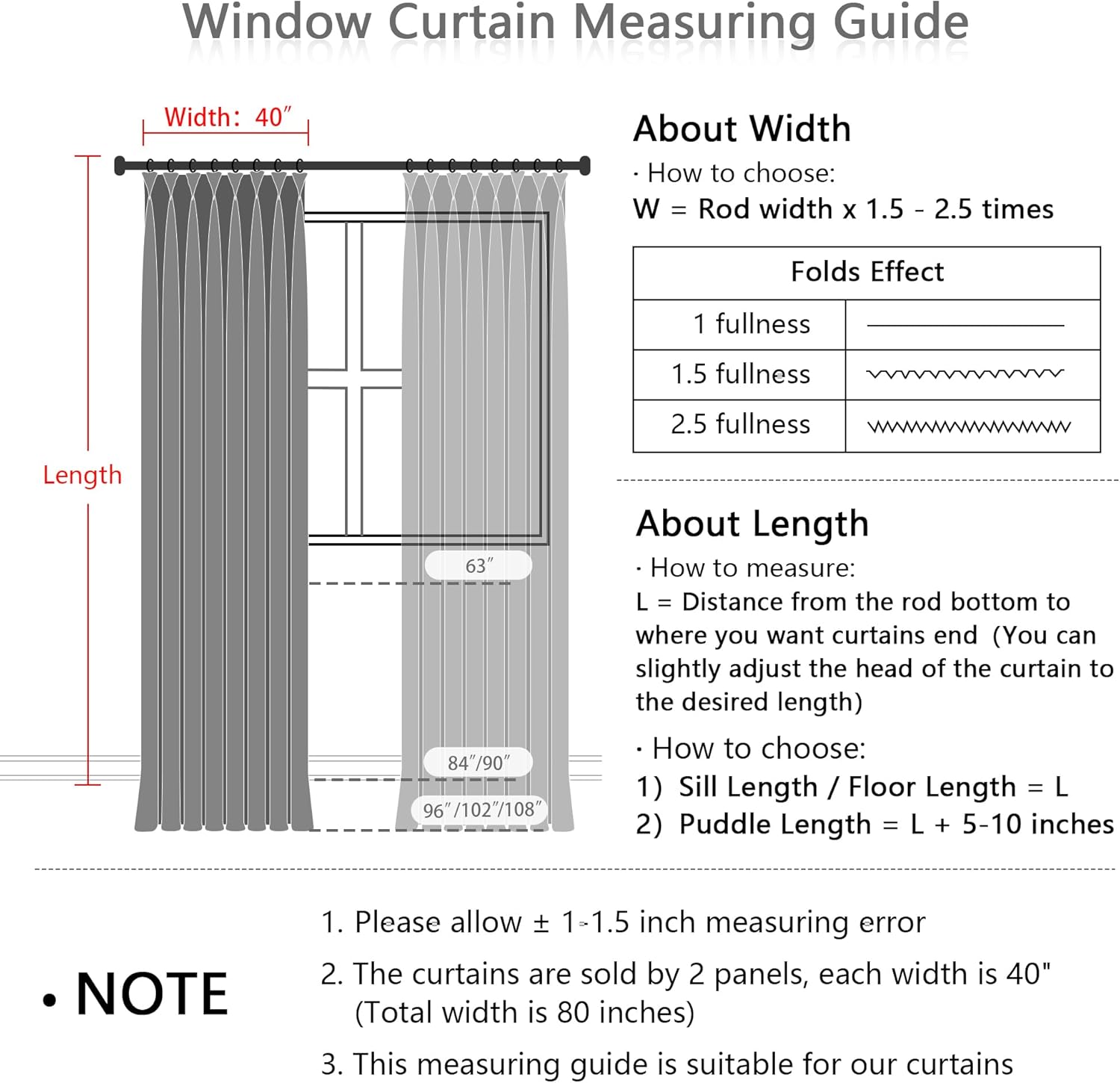 MYSKY HOME White Curtains 2 Panels Set 84 Inch Length