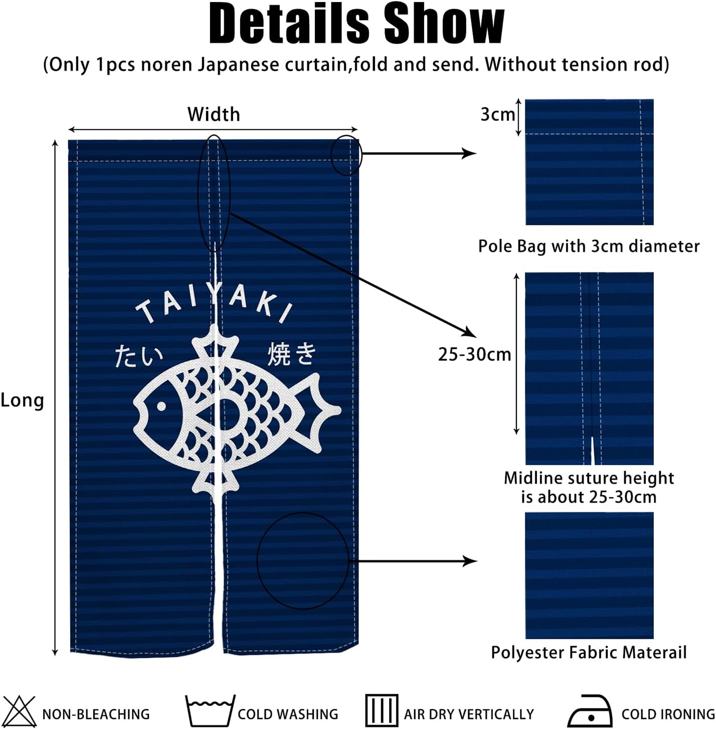Traditional Japanese Noren Door Curtain with Taiyaki Print