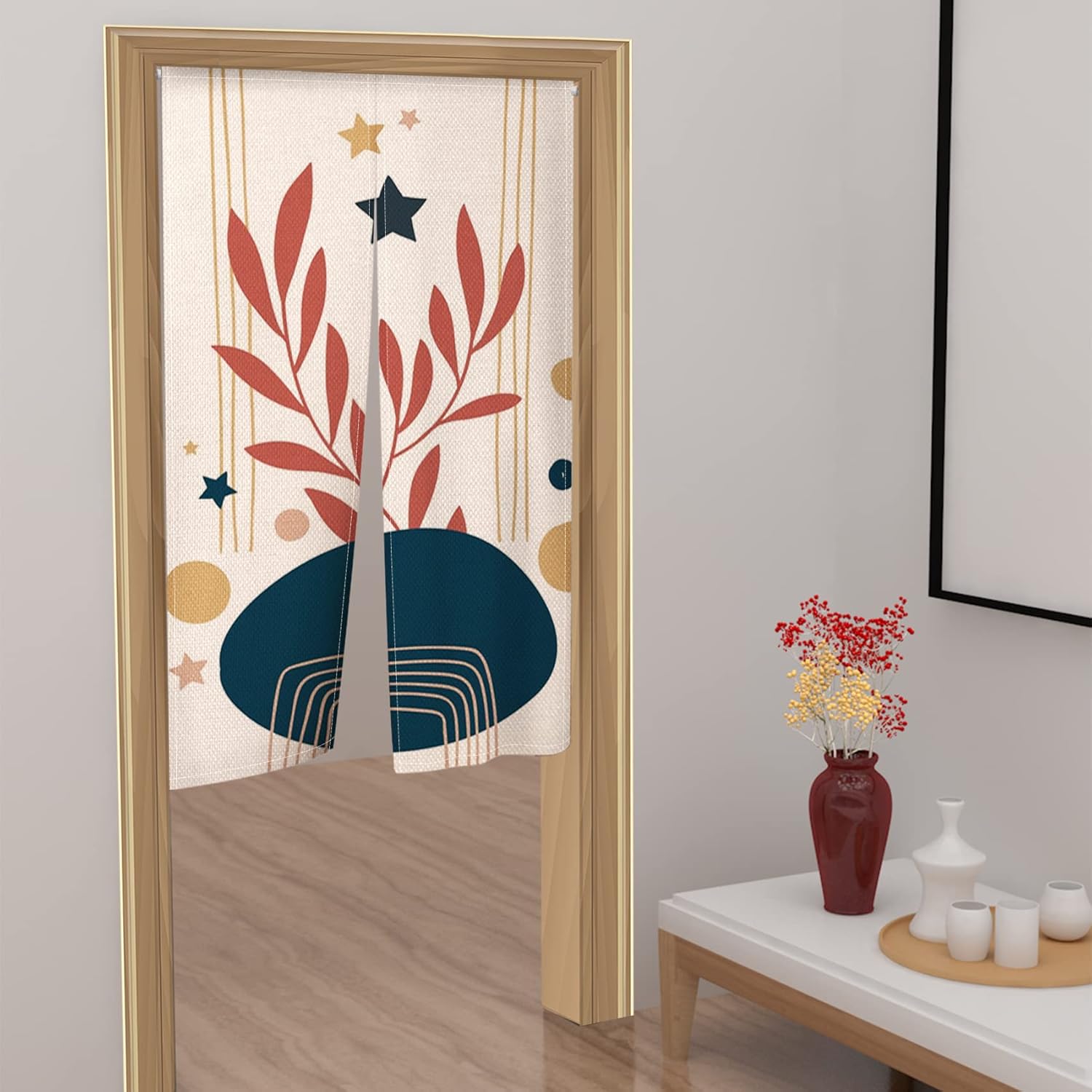 Leowefowa Traditional Japanese Noren Curtain with Mountains and Wild Goose Print 1