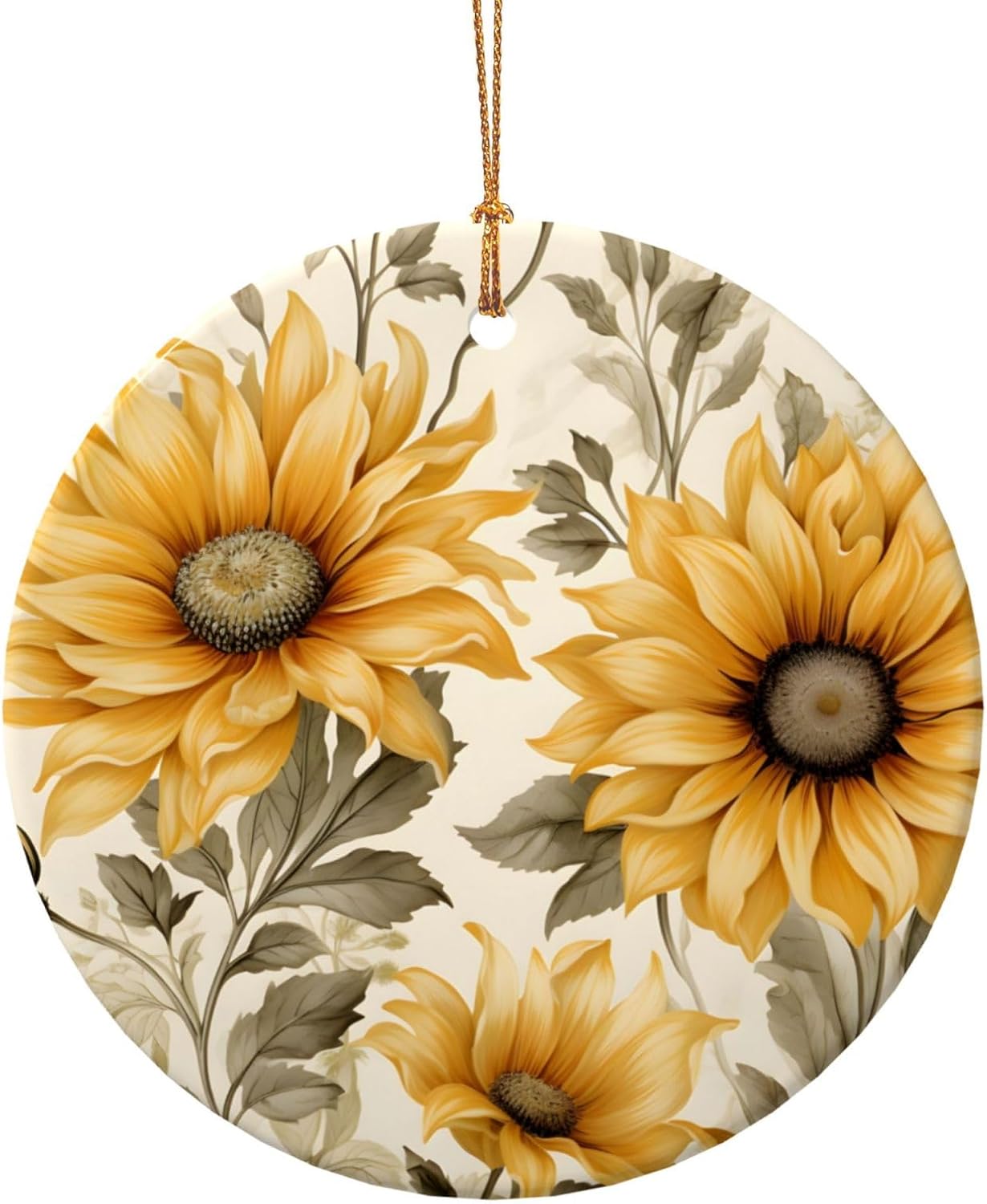 DXTKWL Christmas Ornaments Retro Sunflower Round Ceramic Pendant Decor
