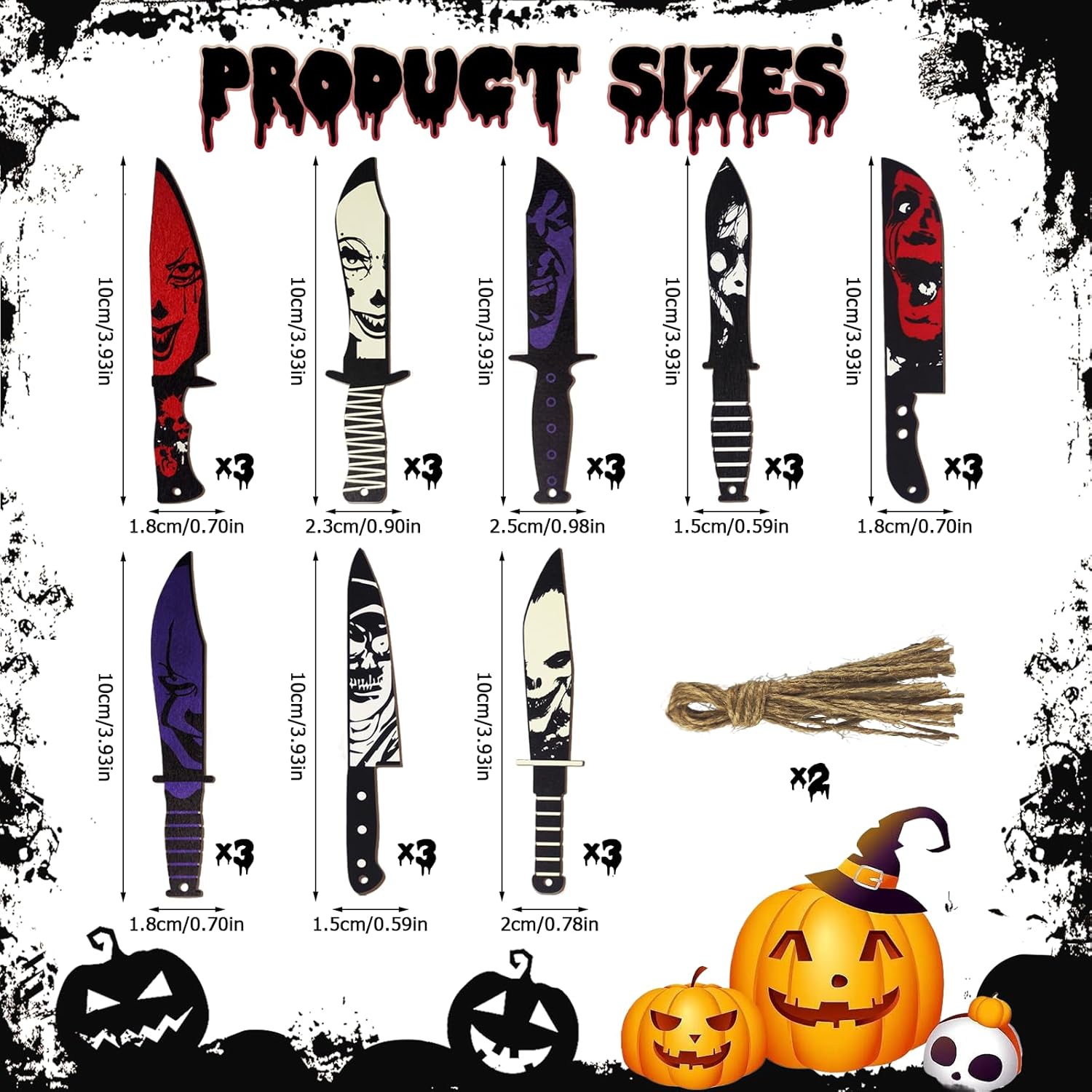 AOCEAN 24 Pcs Halloween Horror Wooden Knife Ornaments